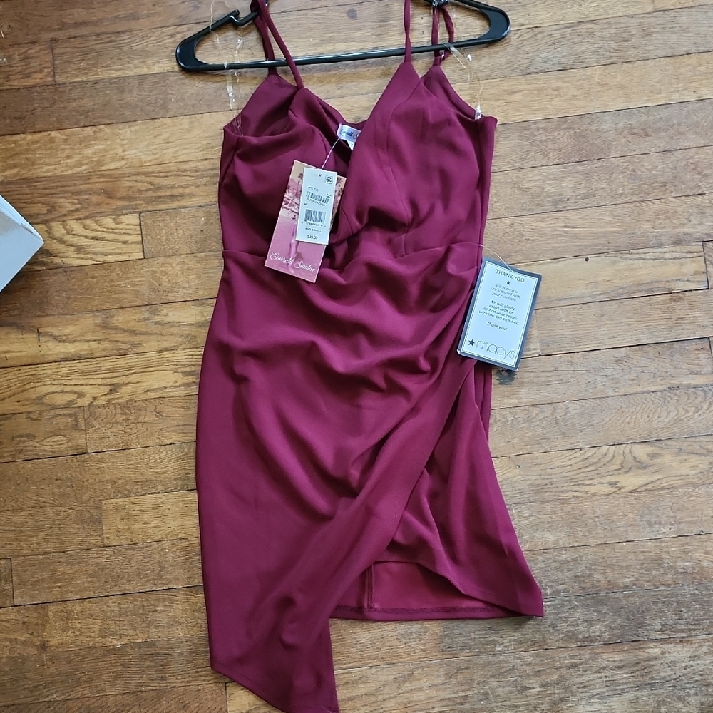 Emerald Sundae Red Asymmetrical Slip Dress with Spaghetti Straps